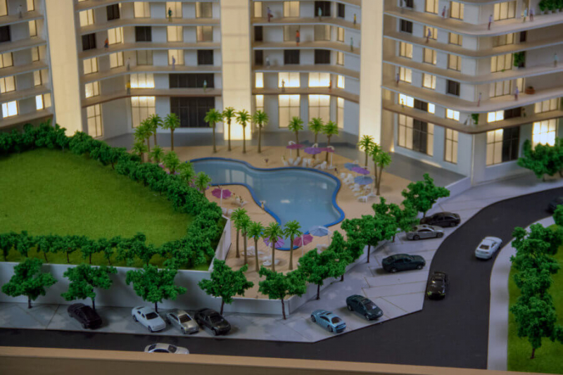maqueta de hotel con piscina
