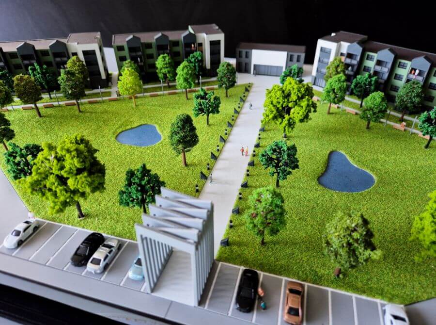 Maqueta arquitectónica de campus universitario